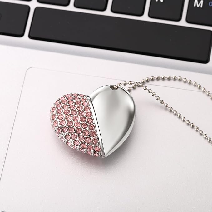 USB 2.0 Flash Drive,Cute Romantic Heart Shape USB Memory Stick,Thumb Drive for Photos, Music, Files Storage (Pink, 64, GB)