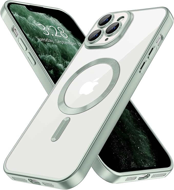 Hython Magnetic Clear for iPhone 11 Pro Case with Camera Lens Protector [Compatible with MagSafe] Luxury Plating Edge Slim Soft TPU Cover Protective Phone Case for iPhone 11 Pro 5.8", Matte Mint