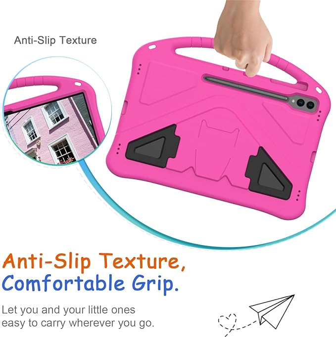 Kids Case for Samsung Galaxy Tab S10 Ultra/S9 S8 Ultra 14.6-inch Tablet, Techcircle Light Weight Shock Proof EVA Foam Handle Rugged Stand Protective Cover, Rose