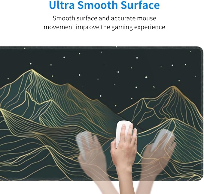 Golden Mountain Line Moon Landscape Gaming Mouse Pad XL Extended Large Mousepad with Nonslip Rubber Base Stitched Edges Laptop Computer Keyboard Desk Mat for Office Home Gamer