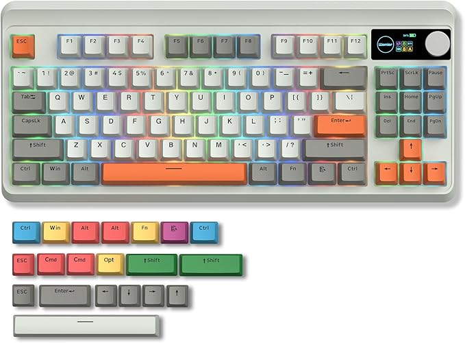 Womier M87 75% Mechanical Keyboard with TFT Smart Display & Knob, Gasket Mount Tri-Mode Wireless Bluetooth/2.4G, Hot-Swappable Linear Switches, PBT Keycaps RGB Gaming Keyboard for Mac & Win (Carbon)