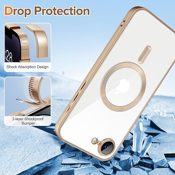 Hython Magnetic Clear for iPhone 17e Case with Camera Lens Protector [Compatible with MagSafe] Luxury Plating Edge Slim Soft TPU Cover Protective Phone Case for iPhone 17e 6.1", Matte Desert Brown