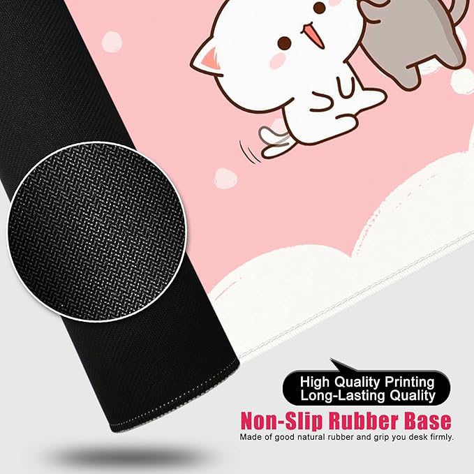 Pink Large Gaming Mouse Pad Cat Desk Mat Cute Mouse Mat 35x15.7x0.12 inch Women Extra Large Desk Pad (Pink -4)