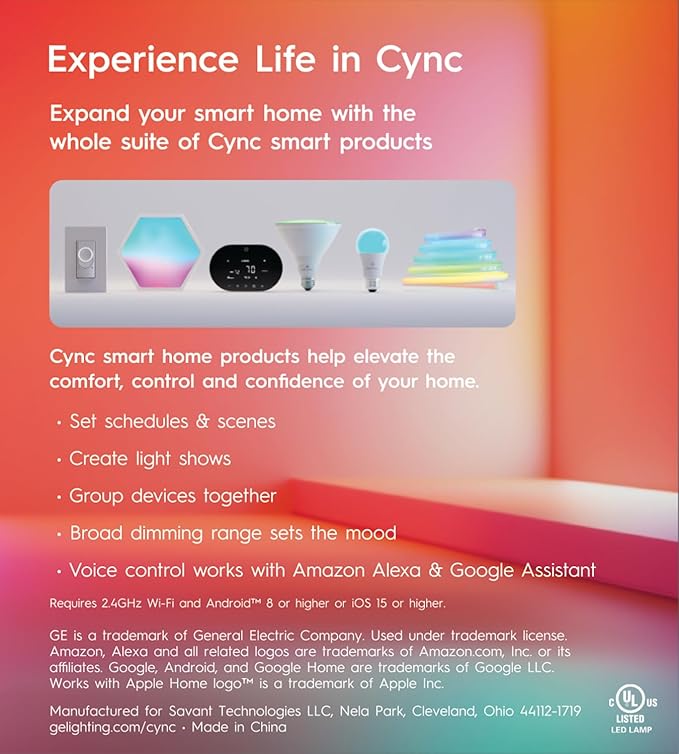 Cync GE Smart LED Light Bulb, ST19 Edison Style, Room Decor Aesthetic, Color Changing WiFi Light, 60W Equivalent, Compatible with Alexa and Google Home (Pack of 2)