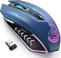 UHURU Gaming Mouse, Wireless Gaming Mouse with 7 Buttons 7 Changeable LED Color up to 12000 DPI, Rechargeable USB Gamer Mouse for PC Laptop (Blue)
