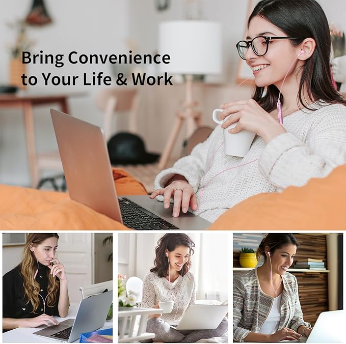 USB Headphones with Microphone for Laptop,7.5ft Magnetic Wired Earbuds Noise Canceling in-Ear Earphones with Mute Mic Volume Control Stereo Bass for PC Desktop Dell HP Acer Laptop,School,Women/Girl