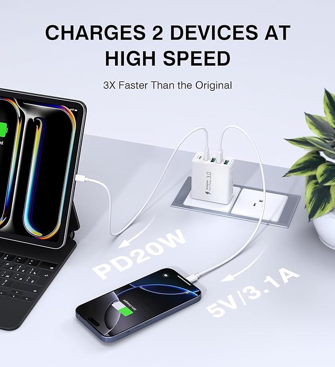 [2-Pack] USB C Wall Charger,50W 5-Port PD Fast USB C Charging Block,2USB C+3USB A Multiport Plug,Type C Power Adapter Brick Cube for iPhone 17/16/15/14/13/12/Pro Max/XS,iPad,for Switch,Samsung,Ultra 2