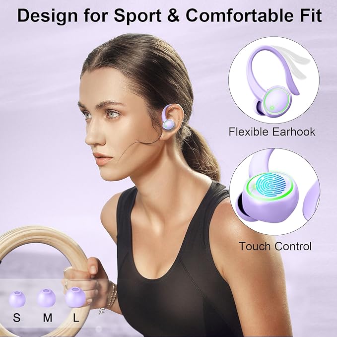 Matast Wireless Earbuds, Bluetooth Headphones Sport, Deep Bass Fitness Earphones Gym Running, IP7 Waterproof Headset with Earhook Workout, 50H Playback Over-Ear Buds with ENC Noise Cancelling Mic