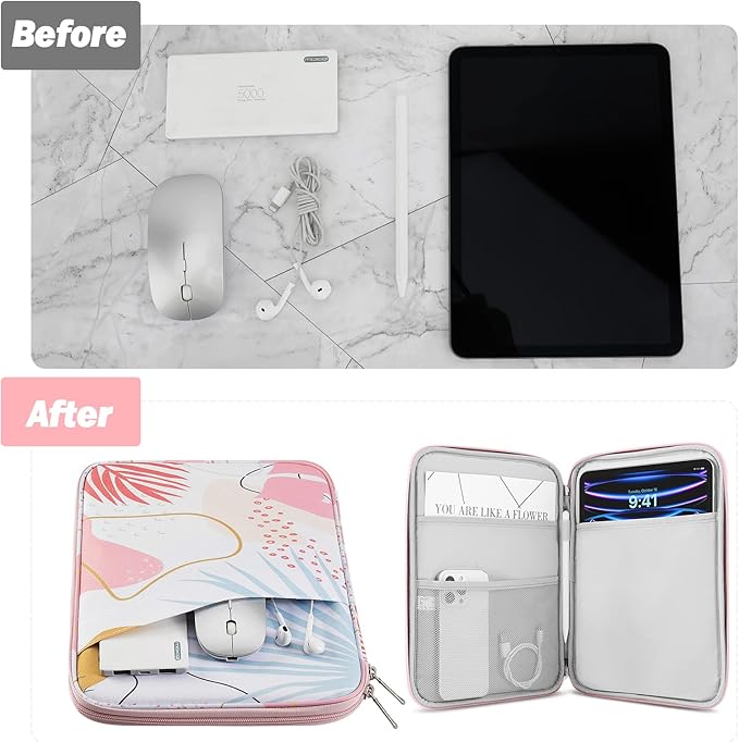 MoKo 9-11 Inch Tablet Sleeve Case, Fits New 11inch iPad Air M4/Pro M5, iPad A16 11", i-Pad 10/9/8/7th/Air 5/4th 10.9"/10.2", Tab S9/S8 11", Protective Bag Carrying Case with Pocket, Tropical Leaf