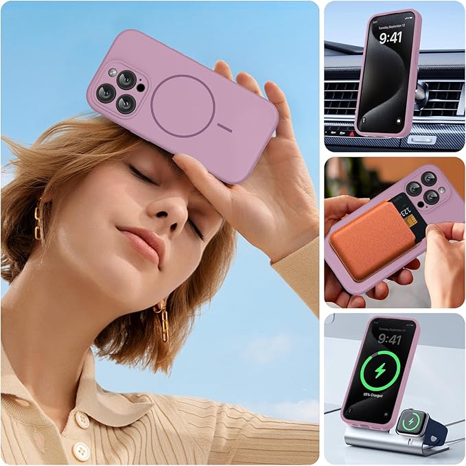 Miracase Magnetic for iPhone 15 Pro Case, [Soft Anti-Scratch Microfiber Lining], Magnetic for MagSafe, Liquid Silicone Shockproof Drop Protection Phone Case for 15 Pro, Blackcurrant