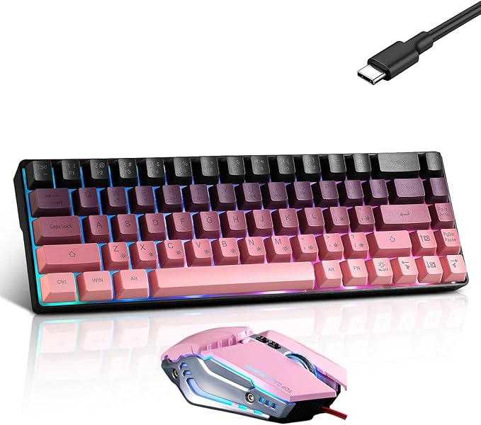 Guiheng Wired 60% Gaming Keyboard and Mouse Combo, Ultra-Compact 61 Keys RGB Backlit Mini Keyboard, Lightweight 3200 DPI Optical, Wired Gaming Set for Windows,PC, MAC PS5 Xbox Gamer(BlackBerry Pink)