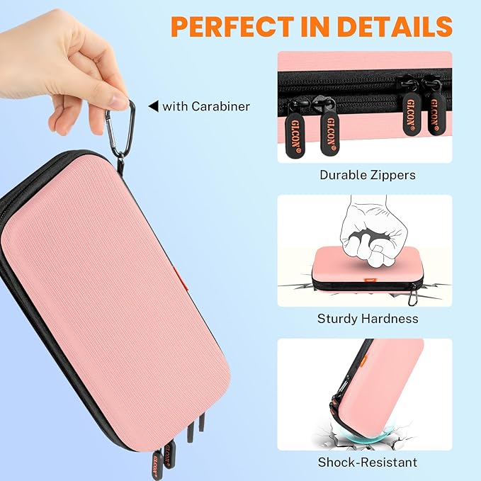 Double-Layer Hard Carrying Case with Multiple Pocket - Portable Electronics Organizer Travel Case for Women, Girl - Roomy Zipper Pouch Bag for Charger, Phone, Power Bank, Cable, Cord, Tech Accessories