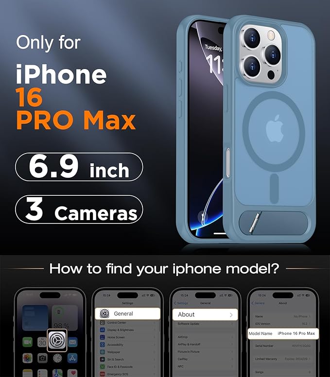 Magnetic Compatible with iPhone 16 Pro Max Case, [Built-in Invisible Kickstand][Compatible with MagSafe][Military Grade Shockproof] Slim Translucent Matte Phone Case for iPhone 16 Pro Max 6.9"