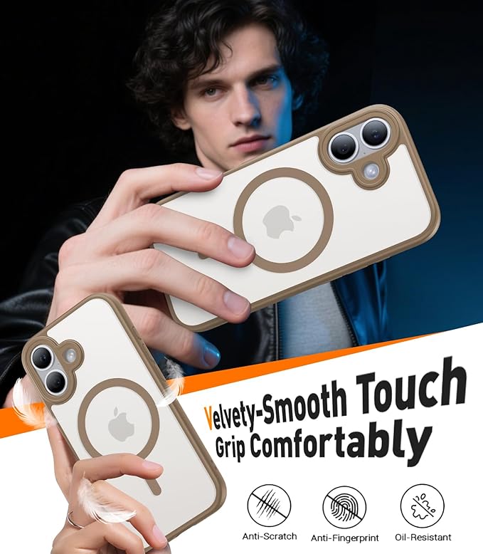 Magnetic for iPhone 17 Case,[Anti-Slip][Compatible with MagSafe][Military Grade Drop Protection] Shockproof Protective Translucent Matte Phone Case for iPhone 17 Case,Brown