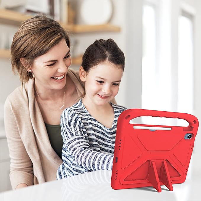 for iPad A16 Case 11th Generation 2025 11 Inch, iPad 10th Generation 10.9" 2022 Case, Kids Friendly Lighweight EVA Foam Shoulder Strap Shockproof Stand Cover for Girls Boys, Red