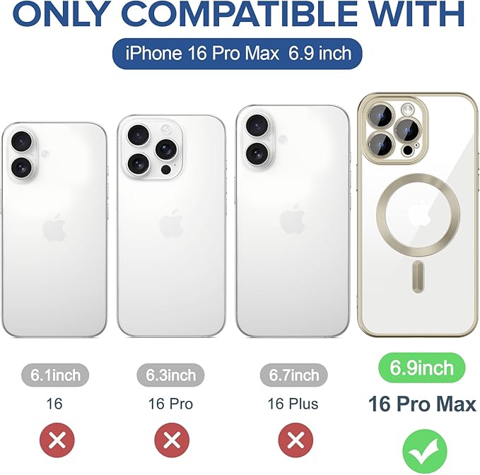 Hython Magnetic Clear for iPhone 16 Pro Max Case with Camera Lens Protector [Compatible with MagSafe] Plating Edge Slim Soft TPU Cover Protective Phone Case for iPhone 16 Pro Max 6.9", Matte Gray