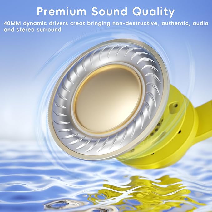 Candy Bila Kids Headphones, Wired Headphones for Kids Over Ear with Microphone, 85/94dB Volume Limiter Headphone for Girls Boys, Foldable Headphone for Learning & Entertainment, Yellow