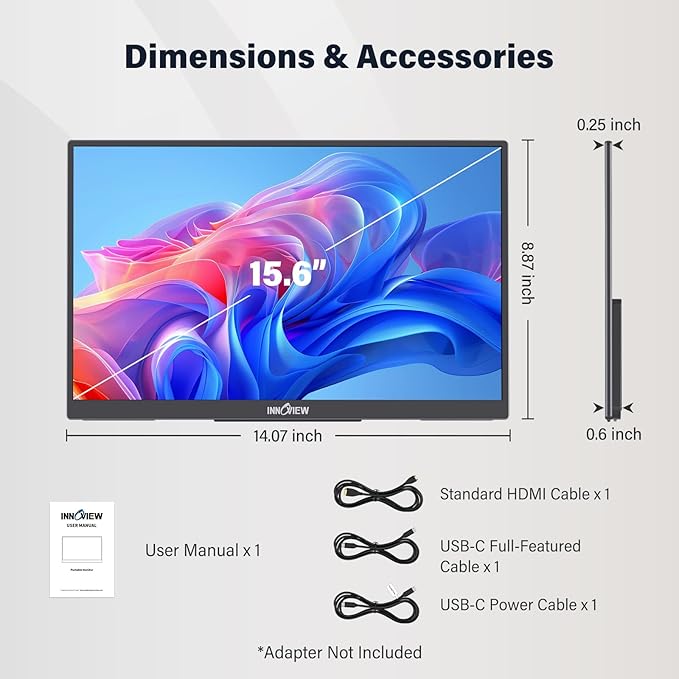 InnoView 15.6" Portable Monitor 120Hz 2K QHD 2160x1440 | 100% sRGB HDR | Second Monitor with 2 USB-C & HDMI Ports |Travel Monitor for Laptop MacBook/Switch/PS5/Xbox(Adapter Not Included)