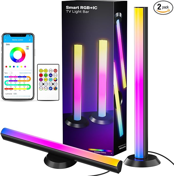 TJOY Smart Light Bars, Gaming Lights for Desk, 14 Inches, RGB Light Bar, TV Backlight with Music Sync and Scene, 60 Lumens, Ambient Lighting for PC, Game, RGB Desk Lighting(Black)