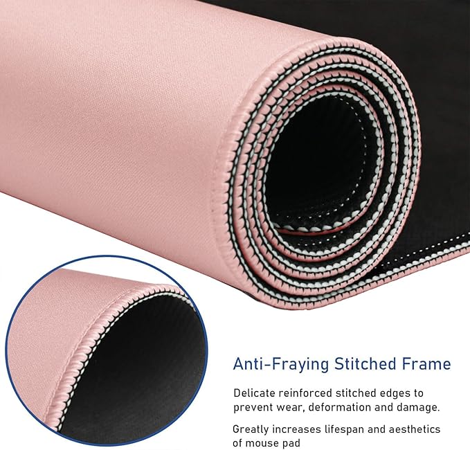 Mousepad, Large Gaming Mouse Pad with Double Stitched Edges, 14.9 x 11.7 inches Premium-Textured & Waterproof Mouse pad, Nonslip Natural Rubber Base Mousepad for Laptop,Computer, Office, Pink