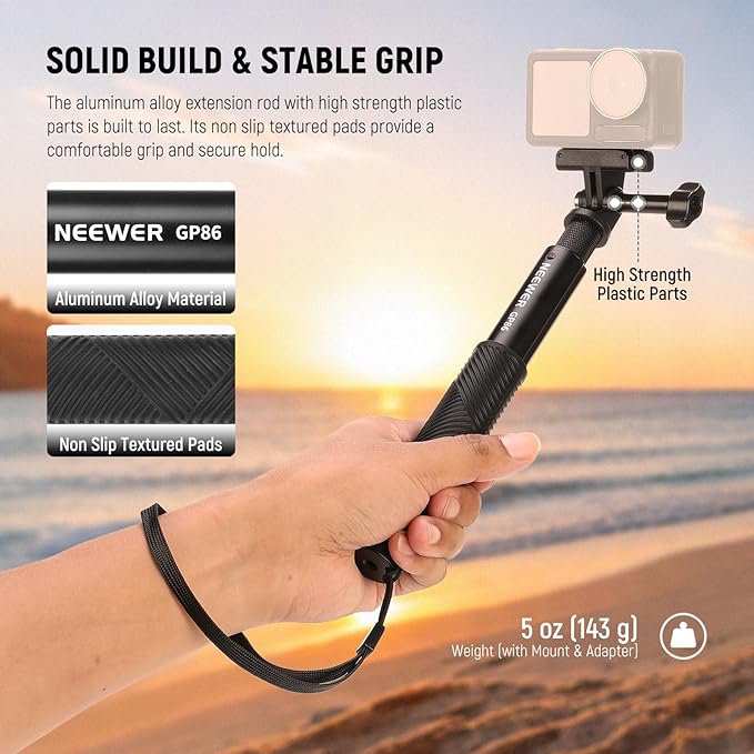 NEEWER Extension Rod Kit Compatible with DJI OSMO Action 5 Pro 4 3 GoPro Insta360 AKASO, 27.8" Invisible Selfie Stick, Action Camera Adapter & Magnetic Quick Release Mount for Video Recording, GP-86