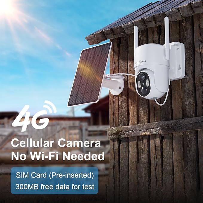 No WIFI Security Camera No Internet Needed, 4G LTE Cellular Security Camera Outdoor Wireless, Solar Camera for Home Security, PIR Motion Detction, 2K Color Night Vision, IP66 Waterproof, 2 Pack