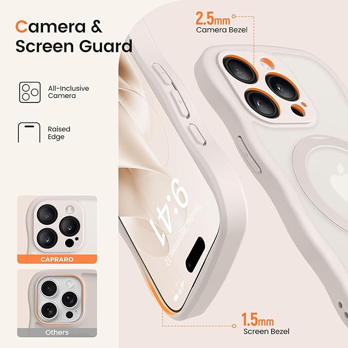 CAPRARO for iPhone 14 Pro Max Case with 360° Spin Magnetic Stand for Women, [Compatible with MagSafe] [Full Camera Protection] Cute Wave Translucent Matte Case for iPhone 14 Pro Max, Stone