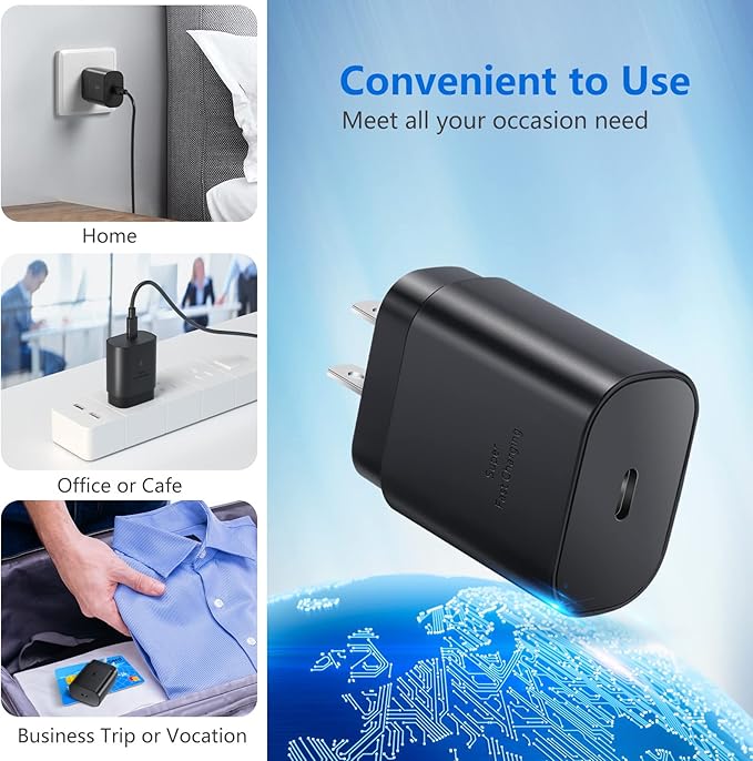 USB C Charger Block, 25W Super Fast Charging Block PD 3.0 USB C Wall Charger Power Adapter for Samsung Galaxy S26 S26+ S25 S26 Ultra S24 S23fe Z Fold Flip Tab A16 A17 5G A03S A13 A23 A15 A53 A54