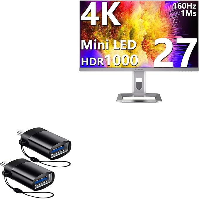 BoxWave Cable Compatible with INNOCN 4K Mini LED Monitor 27M2V (27") - USB-C to A PortChanger (2-Pack), USB Type-C OTG USB Portable Keychain - Slate Black