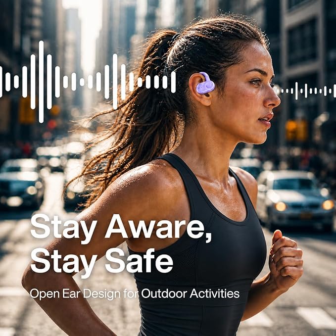 MINDBEAST Open Ear Earbuds with Bi-Axial Adjustment Fit and Immersive Sound, Bluetooth Wireless Headphones Ear Buds for Outdoor Exercise, Gym, and Conference Calls, Long Battery Life OpenBass Fit