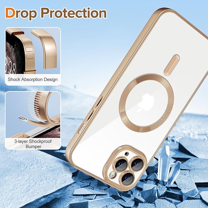 Hython Magnetic Clear for iPhone 11 Pro Max Case with Camera Lens Protector [Compatible with MagSafe] Plating Edge Slim Soft TPU Cover Protective Phone Case for iPhone 11 Pro Max, Matte Desert Brown