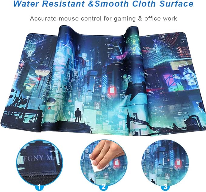 Extended Gaming Mouse Pad, Portable Mat for Keyboard & Mouse with Stitched Edges + Non-Slip Rubber Base （90x40 Green city005）