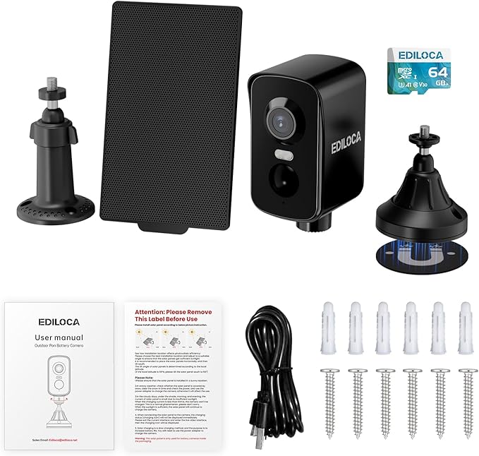 Magnetic Security Camera Wireless Outdoor, 2K Pan Rotating 300° Solar Panel Battery Powered WiFi Camera with PIR Human Detection, Color Night Vision, 2-Way Audio, Alarm, Cloud/64GB Memory Card Storage