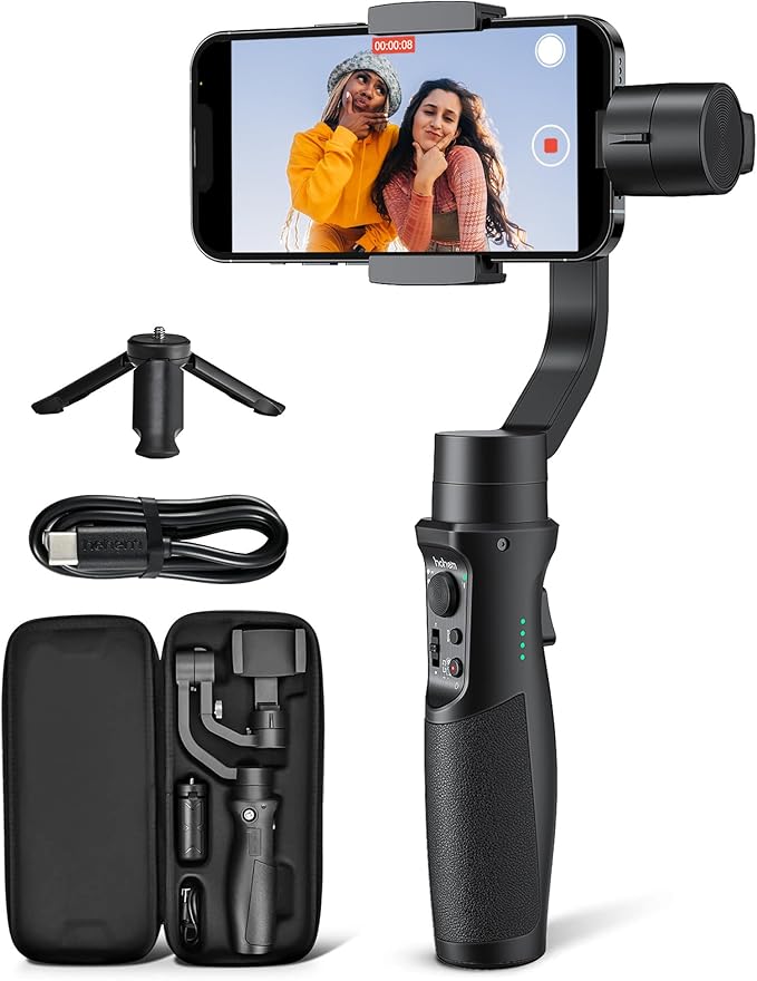Hohem iSteady Mobile Plus Gimbal Stabilizer for Smartphone, 3-Axis Phone Gimbal for Android and iPhone 15,14,13 PRO, Stabilizer for Video Recording with Face/Object Tracking, 600 °Auto Rotation