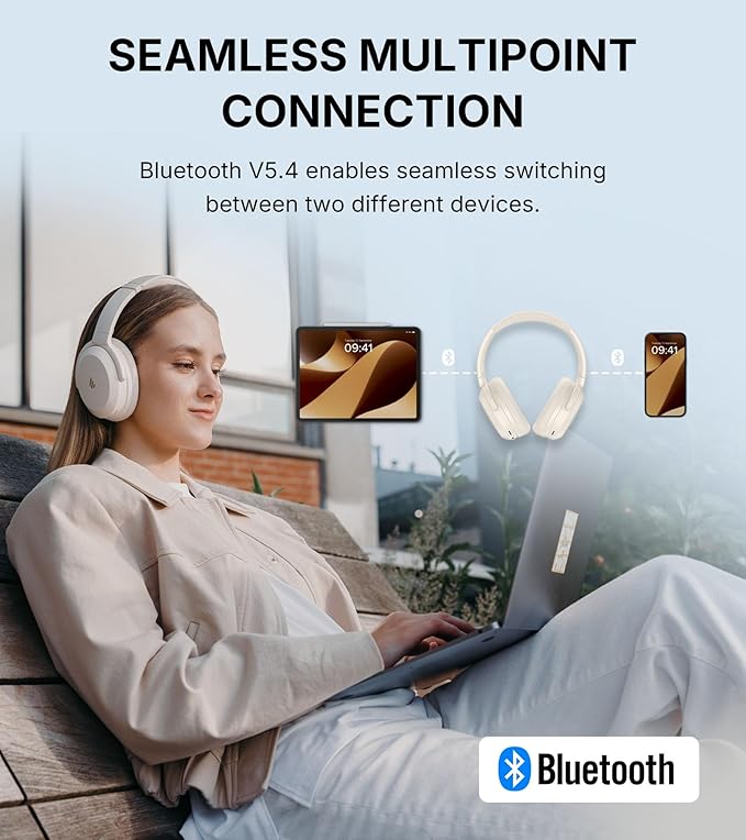 Edifier WH700NB Pro Wireless Over-Ear Headphones with Active Noise Cancellation, Hi-Res Audio, Bluetooth V5.4, Multi-Point Connection, Al Clear Calls, Fast Charging, Foldable - Ivory