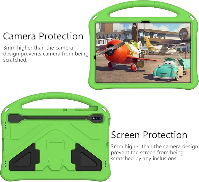 Kids Case for Samsung Galaxy Tab S10+/S9+/S8+/S7 FE/S7+/S9 FE+ 12.4", Techcircle Light Weight Shock Proof EVA Foam Handle Rugged Stand Protective Case for Galaxy Tab S9 FE Plus/S10 Plus 2024, Green