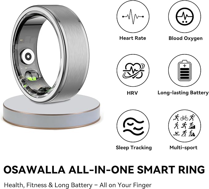 Smart Ring for Women Men,Fitness Ring with 24/7 Activity Tracking,Stress,Sleep Monitoring,No APP Subscription Fees,Compatible with iOS & Android, HarmonyOS Silver, 11#