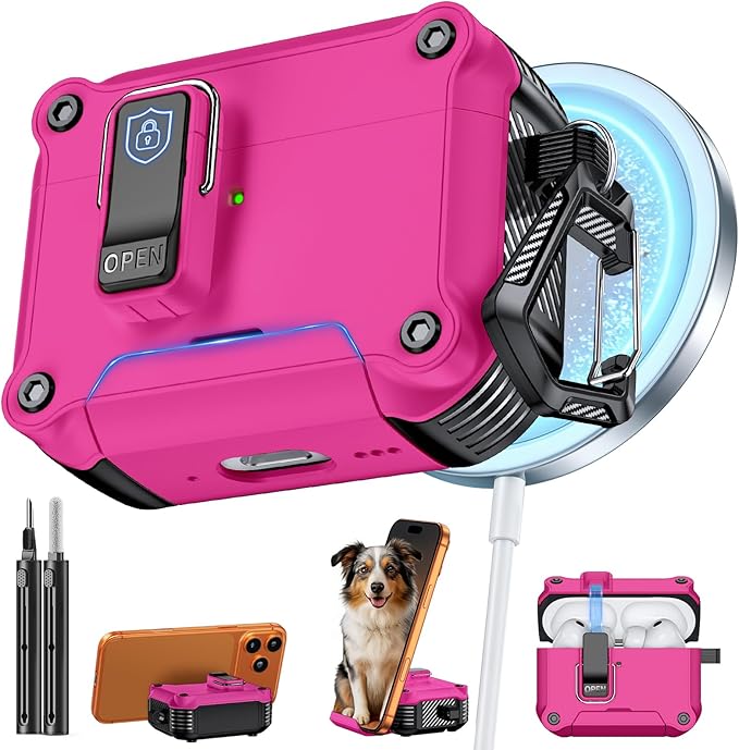 Inesore Compatible with AirPods Pro 3 Generation Case,Secure Lock & Phone Stand Design,Compatible with MagSafe,Automatic Snap Switch Secure Cover for New AirPods Pro 3rd (2025)-Rose red