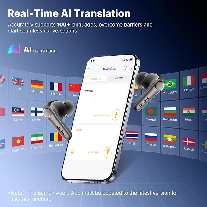 EarFun Air Pro 4+ Adaptive Noise Cancelling Wireless Earbuds, Qualcomm aptX Lossless, Dual Drivers, Translation Earbuds, Snapdragon Sound, 6 Mics AI Clear Calls, Hi-Res Sound, LDAC, Bluetooth 6.0, 54H