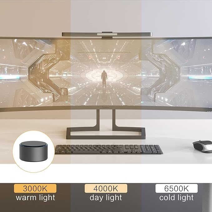 ONWAY Curved Monitor Light Bar with Wireless Remote,Monitor Auto-Dimming and Camera Base,Applicable to All Screens. No Screen Glare,for Home Office