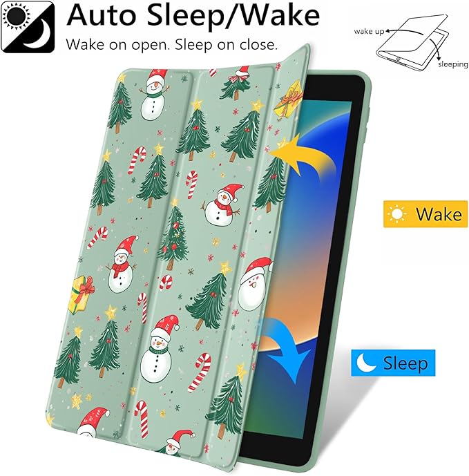 JOYLAND Lovely Christmas Snowman Case for iPad mini 7th(A17 Pro) 2024 / Mini 6th Generation 8.3" 2021,Clear Transparent Acrylic Hard Back Green Case with Pencil Holder Trifold Stand Tablet Cover