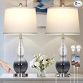 Rinweey 27.5" Gradual Gray Clear Glass Table Lamp Set of 2,3-Way Dimmable Touch Control Bedside Lamps with USB Ports and AC Outlet, Modern Nightstand Lamps for Bedroom Living Room