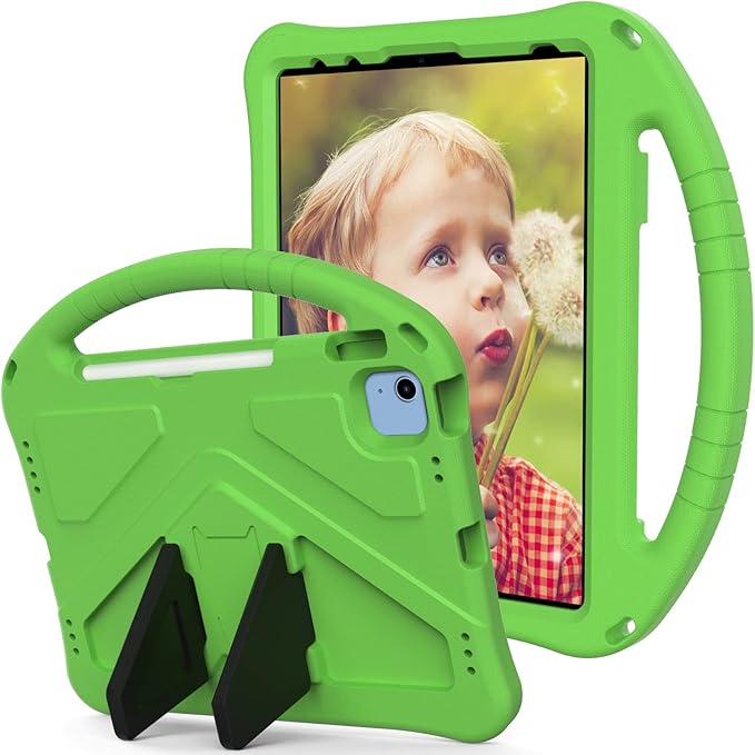 Shockproof Case for Apple iPad A16 11 Inch 2025 11th Gen/iPad 10th Generation 2025 10.9", with Shoulder Strap Soft EVA Handle Design Foldable Kickstand Kids Friendly Cover for Girls Boys, Green