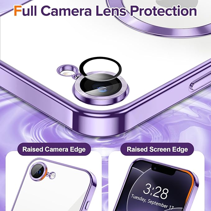 Hython Magnetic Clear for iPhone 17e Case with Camera Lens Protector [Compatible with MagSafe] Luxury Plating Edge Slim Soft TPU Cover Protective Phone Case for iPhone 17e 6.1", Light Purple