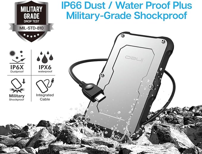 ineo 2.5" USB 3.1 Gen 2 Type-C Rugged Waterproof & Shockproof External Hard Drive Enclosure for 9.5mm & 7mm SATA HDD/SSD [C2580]