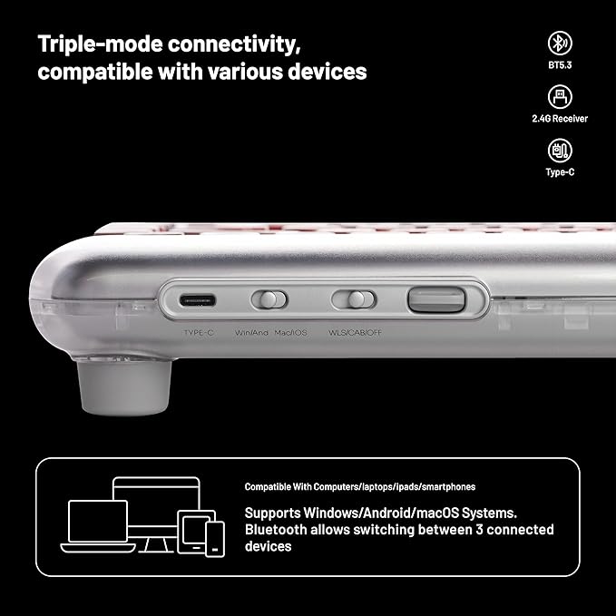LOFREE DOT Lipstick Elegant 84 Keys Mechanical Keyboard, White Backlit Hot-Swappable Rechargeable Wireless Keyboard with Gasket Design, 3 Modes Connection for Windows, macOS/GATERON Linear Switches