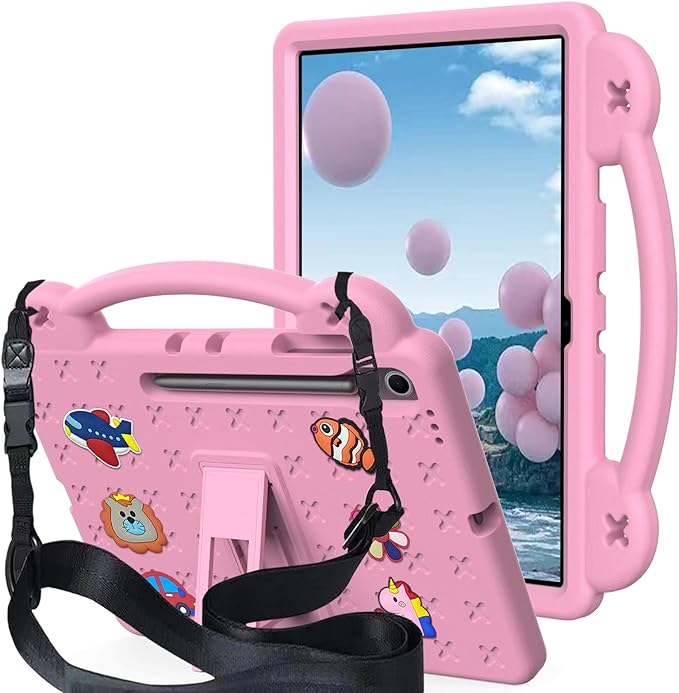 AKABEILA Compatible with Samsung Galaxy Tab S11 X730/X736 2025 11 inch Tablet Case, Kids Friendly Universal Lightweight Shockproof Protective Case with Shoulder Strap & Stand Handle Pink