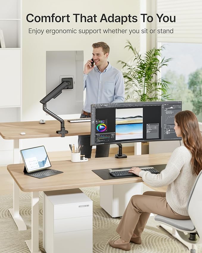 monTEK Single Monitor Arm, Mechanical Spring Monitor Arm for 17-40" Ultrawide Screens, Adjustable Monitor Desk Mount Holds up to 26.4 lbs with C Clamp/Grommet Desk Mount, VESA 75/100mm