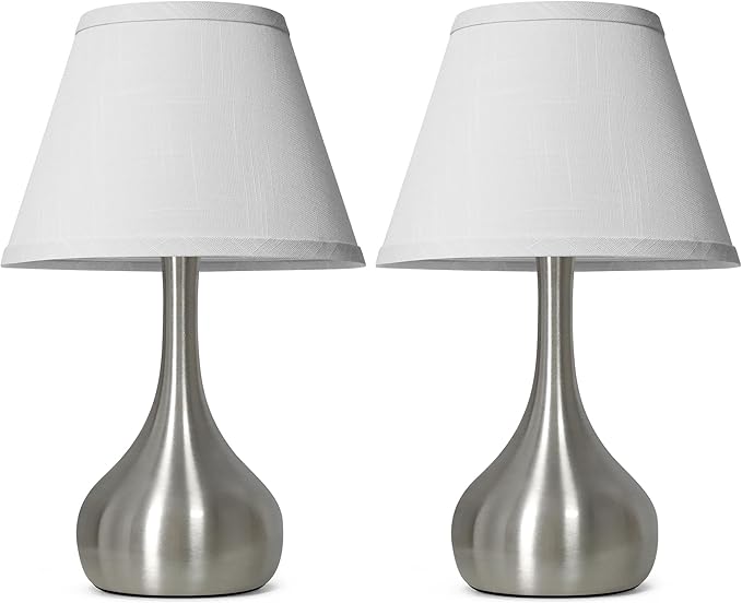 17” Touch Table Lamp for Bedroom Set of 2, 3-Way Dimmable Bedside Lamp for Nightstand, Modern Metal Desk Lamp with Linen Shade for Living Room, Kids Reading, Dorm, Home Office Decor, Bulb Included