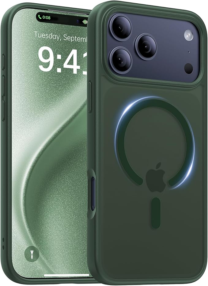 Magnetic for iPhone 17 Pro Case,[Anti-Slip][Compatible with MagSafe][Military Grade Drop Protection] Shockproof Protective Translucent Matte Phone Case for iPhone 17 Pro Case,Forest Green